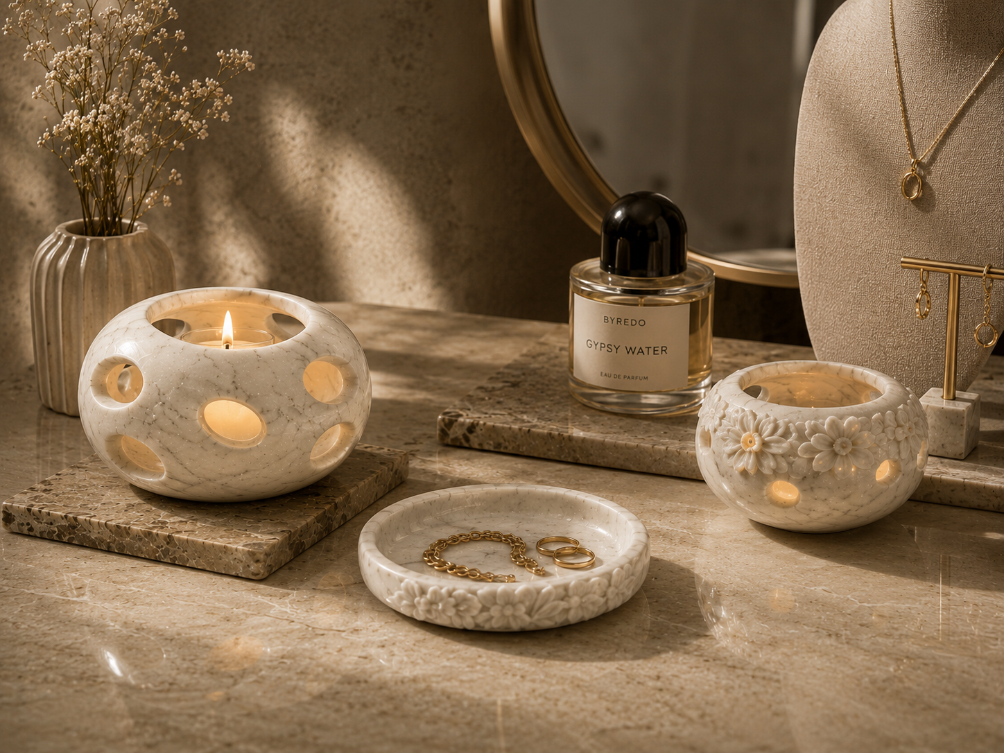 Luxury stone display props for fragrance jewelry and boutique retail