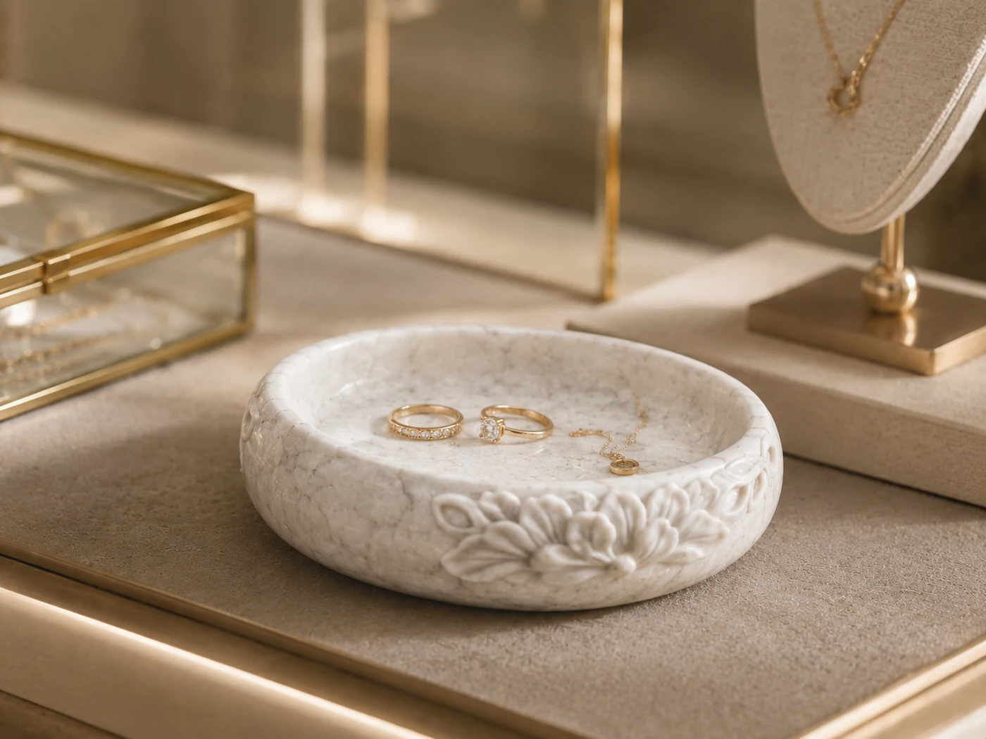LITHORA stone dish used as a refined jewelry display object