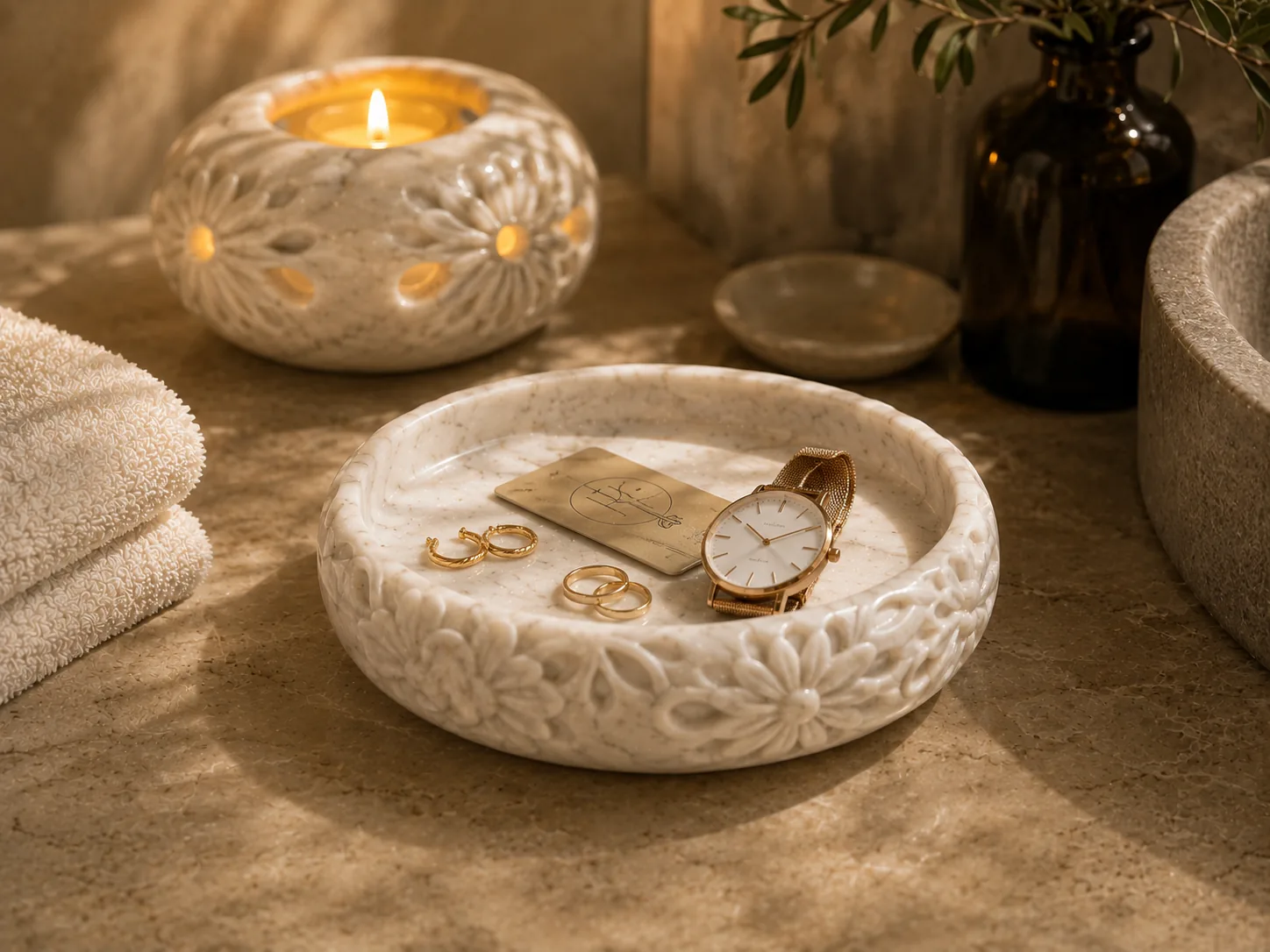 SWS-03 and SWS-04 shown as softer vanity objects for watch, rings and small amenities.