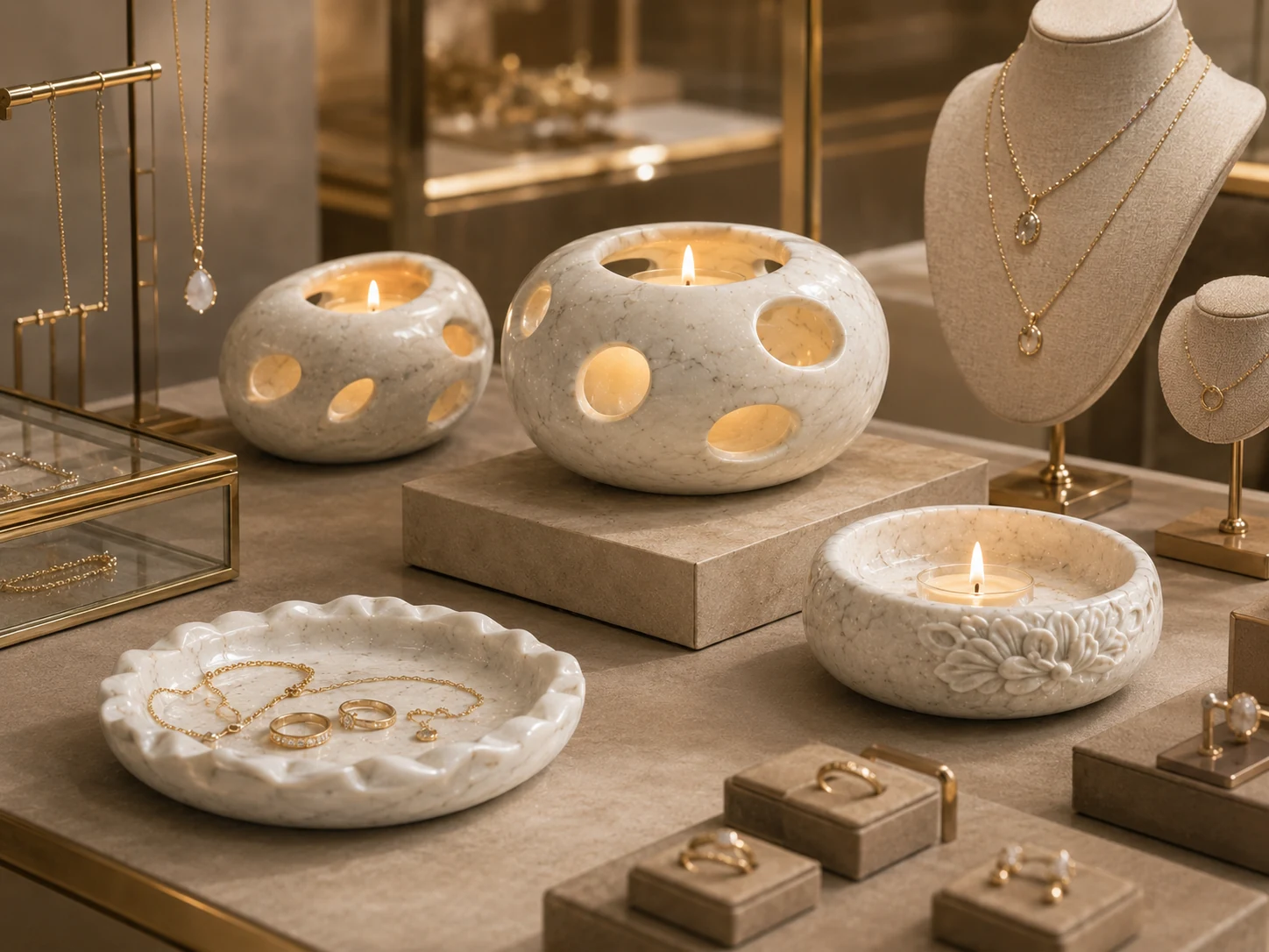 SWS-04 used as a calm stone tray for rings, bracelets and small accessories.